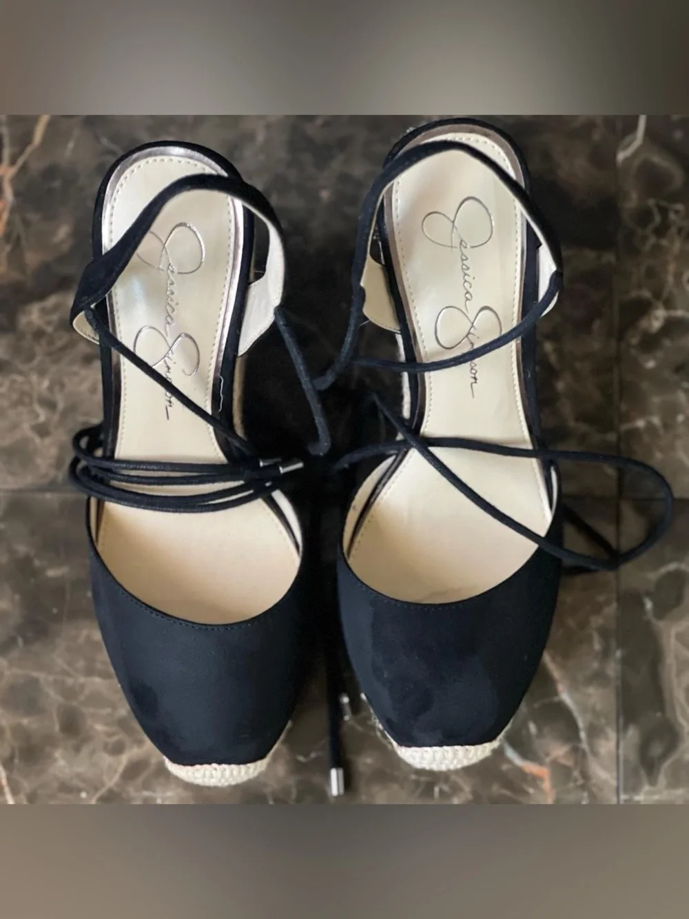 Jessica Simpson Black Espadrille Wedge Sandals Women’s 7.5 Lace Up Heels